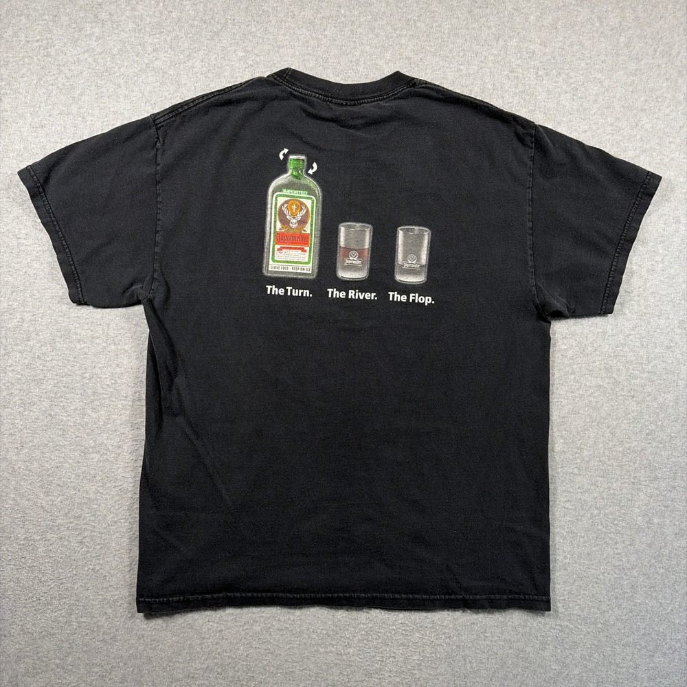 VTG Jagermeister T-Shirt Mens Large Black Poker The Turn The River The Flop Tee